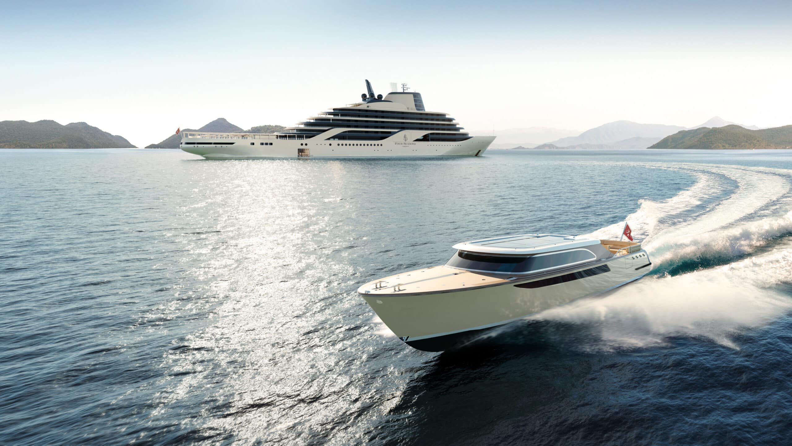 Four Seasons Yacht anchored in turquoise Caribbean waters