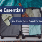 Cruise essentials laid out on a bed with travel gear, packing accessories, and must have items for a cruise vacation
