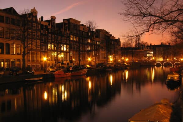 Amsterdam canal houses on Prinsengracht at sunset - gay Amsterdam WorldPride 2026 destination