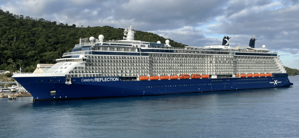 Celebrity Reflection cruise ship exterior sailing near Ocho Rios, Jamaica
