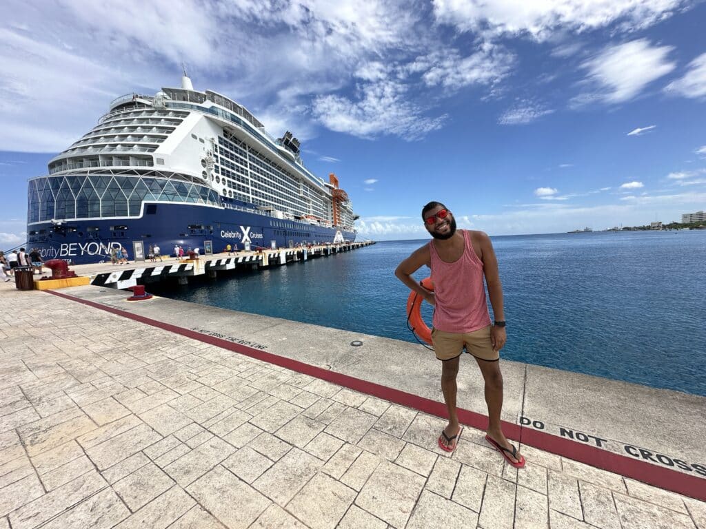 Celebrity Beyond cruise ship docked in Mexico on our gay cruise to the Caribbean
